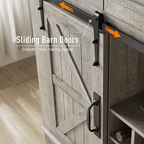 Okd Farmhouse Bar Cabinet With Sliding Barn Door, Kitchen Hutch Storage Cabinet W/Wine And Glass Rack, Drawers, Adjustable Shelves, Sideboard Buffet Pantry For Dining Room (Light Rustic Oak) #TOP3