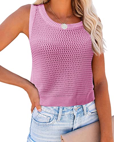 Image of FISACE Womens Crochet Tank Top Sleeveless Knit Summer Sweater | Round Neck, Hollow Out, Lightweight , Casual Crop,Cute Boho Vest