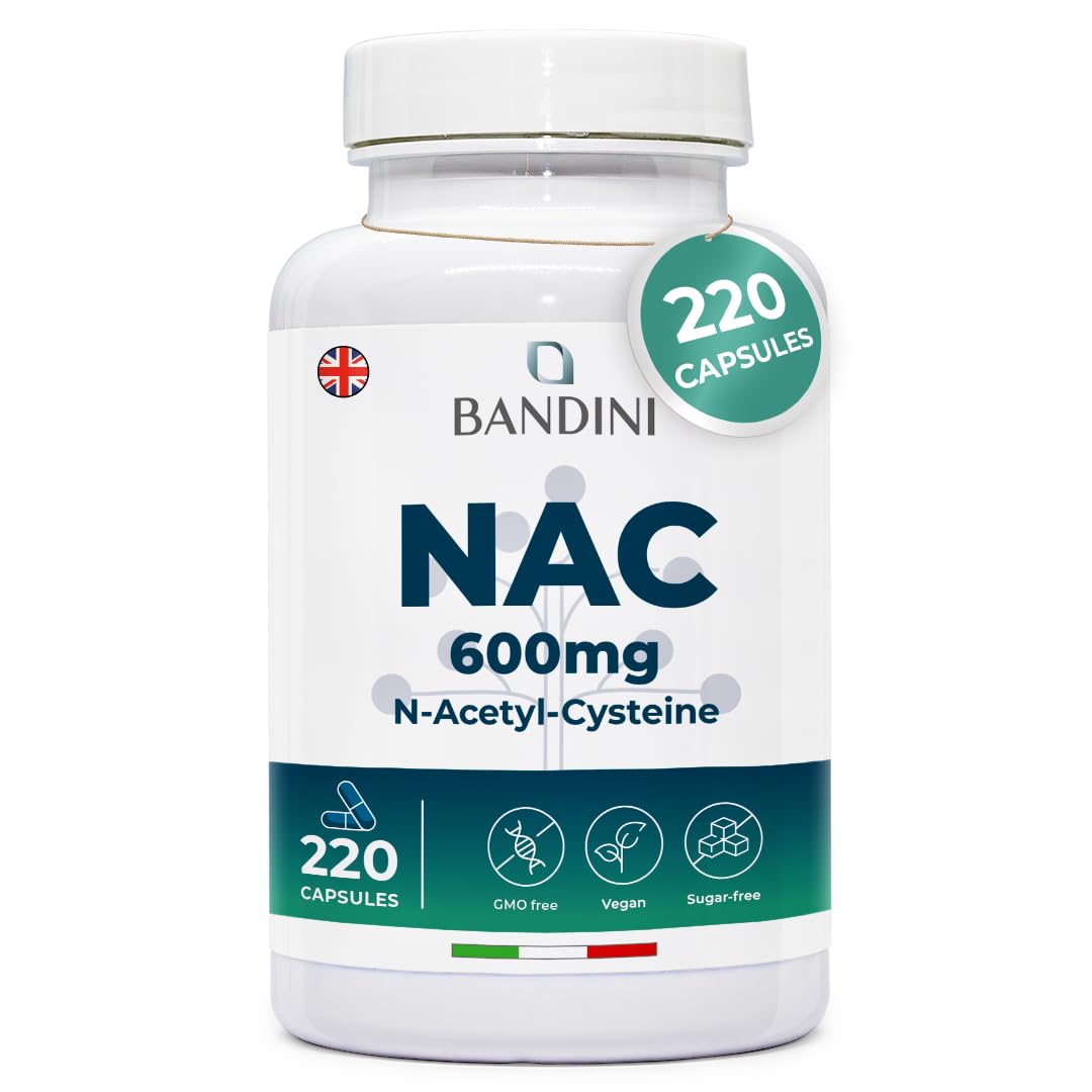 Bandini® NAC N-Acetyl-Cysteine ​​600 mg | 220 Vegan Capsules (+7 Months) | Glutathione Precursor | 1 Capsule per Day | High Bioavailability of N Acetylcysteine ​​Supplement | N-Acetyl Cysteine 600mg