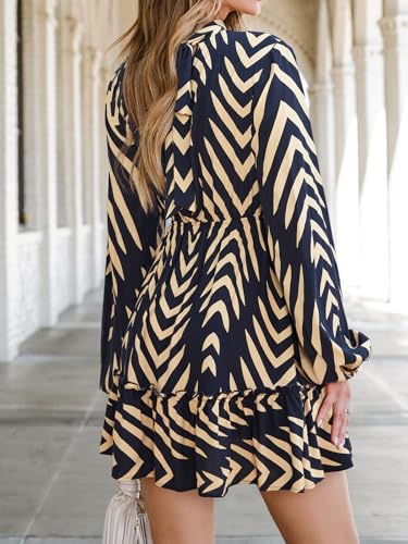 CUPSHE Ruffle Fall Dress for Women Geometric Stand Collar Long Sleeve Back Tie Cutout Smocked Mini Dresses2