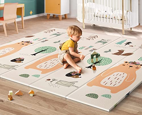 Image of UANLAUO Foldable Baby Play Mat, Extra Large Waterproof Activity Playmats for Babies,Toddlers, Infants, Play & Tummy Time, Foam Baby Mat for Floor with Travel Bag