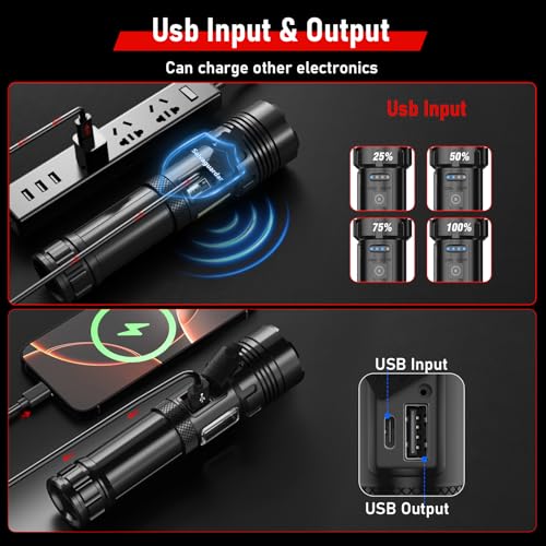 Image of Shadowhawk Torch Lights Rechargeable, Led Torch Light High Power 10000 Lumen, XHM77.2 Long Distance Flash Light Charging Torchlight, Powerful 7 Light Modes Flashlight for Trekking Hunting Emergency