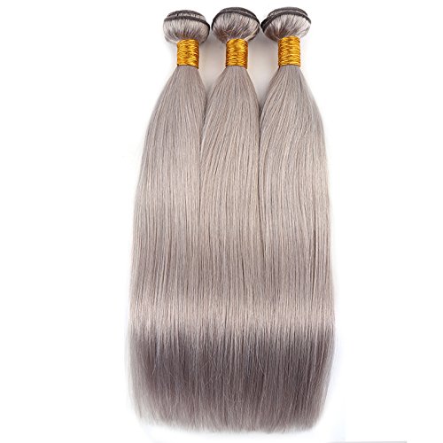 Remy Brazilian Hair 3 Bundles Straight Human Hair Weave Extensions Silver Gray 16"18"20"