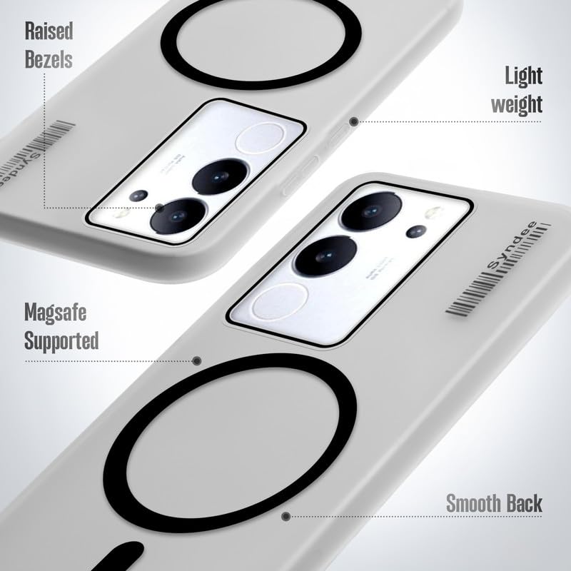 Image of Mr. Case Back Cover for Vivo V29 5G Elegant Frosted White Translucent Back | Only Compatible with Wireless Magnetic Accessories | Anti-Scratch Shockproof Phone Case - Black