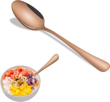 Rose Gold Tea Spoon Set Of 8, 6.7 Inch Stainless Steel Dessert Spoons, Copper Coffee Spoons Set, Metal Silverware Small Spoons For Kitchen