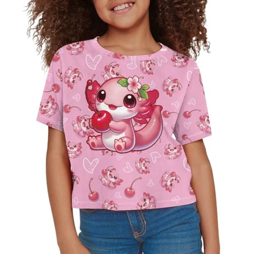 Image of Girls Crop Tees Crew Neck Casual Short Sleeve T Shirts Kids Loose Soft Comfortable Tees Blouses Shirt for Little Girl