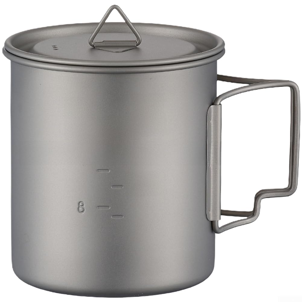 Ti Tasse de camping avec poignée pliable peu encombrante pour randonnée, voyage, randonnée, utilisation en extérieur, solution d'hydratation légère et réutilisable (500 ml)