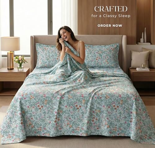 Image of VAS COLLECTIONS Kingston Collection King Size Bedsheet Set 3 Pcs | Soft Luxury Bedsheet with 2 Pillow Covers | Breathable & Shrinkage Resistant | 108x108 Inches (274x274 cm) (Aqua, Pink)