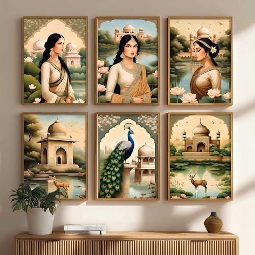 Image of kotart Premium Digital Traditional Art Paintings with Frame for Home Decor - Painting for Wall Decoration - Wall Painting for Living Room | Pack of 6 (10x13, home decor items)