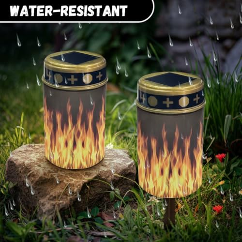Image of Waterproof Cemetery Solar Lights Flameless Candle | Outdoor Flameless Candle Lamp, Cemetery Solar Lights Water Resistant LED Grave Lights Halloween Decoration 2 Pack
