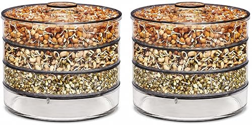 Image of Shuttle Art 2Pack Sprout Maker,4 layer Plastic Grocery Container Sprouted Grains Seeds Dal Channa Chole Organic Sprouting Jar, Sprouting Set for Organic Home Making Fresh Beans (500ml,4-Compartments)