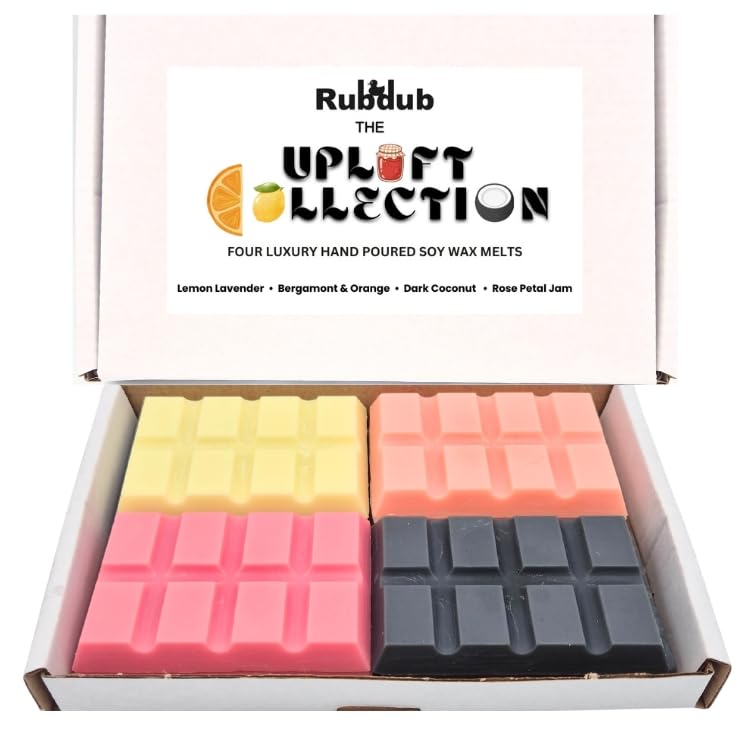 Rubdub Uplift Collection β Lemon Lavender, Rose Petal Jam, Black Coconut & Orange & Bergamont | 4 x 30g Strong Wax Melts | Long lasting | Highly Scented Wax Melts Gift Set