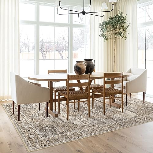 RUUGME Washable 5x7 Area Rugs - Large Rugs for Living Room Stain Resistant Carpet Vintage Rugs for Bedroom with Non Slip Backing Home Decor Floor Decoration Mat (5x7 Beige)