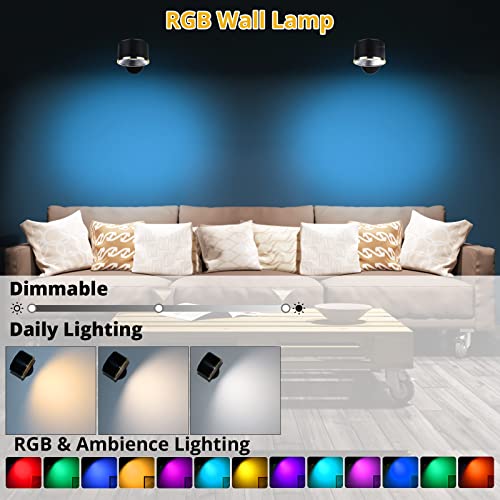 Tbteek Wall Light Set Of 2, Rechargeable Led Wall Sconce With Rgb Lights, Stick On Wall Lamp, Remote Control, 360° Rotatable Magnetic Lamp, Bedside Wall Reading Light For Bedroom Pictures Arts #TOP1