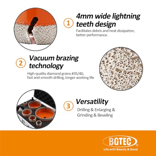 Image of Diamond Core Drill Bit Kit BGTEC Diamond Hole Saw Tile Cutter for Porcelain Tile Ceramic Marble Brick Granite Stone, 5 /8 inch-11 Thread 6 /6 /8 /25 /35 /50 /65mm+6-25mm Finger Chamfer Bit+SDS Adapter