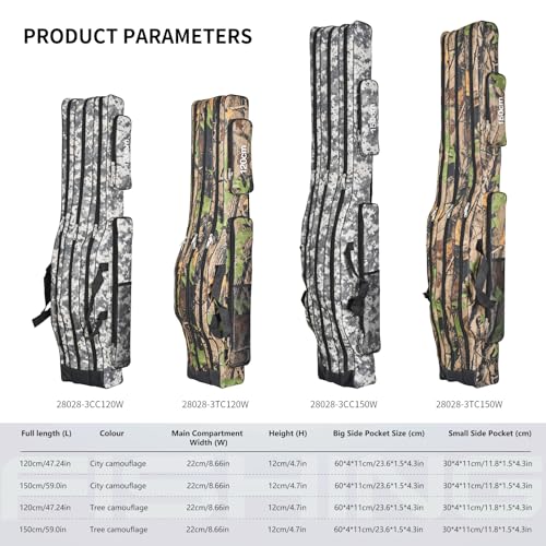 LEOFISHING Portable 3 Layers Fishing Pole Bag Durable Oxford Folding Fishing Rod Reel Carry Case Tackle Storage Bag Case Waterproof Camouflage Travel Fishing Carrier (Grey Camouflage, 120cm/47in) - Thumbnail 7