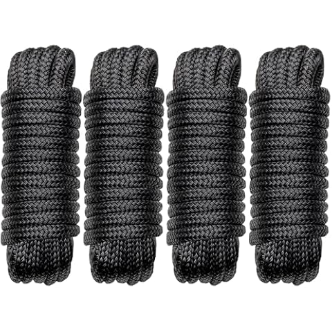 Boat Dock Lines Marine Rope - 1/2" x 15ft with Pre-Spliced 12" Loop Double Braided Nylon Ropes Bumper Tie Mooring Line for Boats Docking Pontoon Boating Accessories - 4 Pack Black Cover