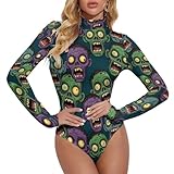 SVEFDOC 2025 Green Zombie One Piece Swimsuits for All Women, Vintage High Collar Swimdress Jumpsuit Long Torso Tops Bikini Beachwear