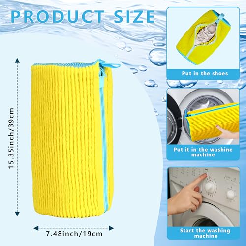 2Pcs Shoe Washing Machine Bag, Shoe Cleaning Bag Laundry Shoe Bag for Washer and Dryer, Reusable Shoe Wash Bag for Sneaker Tennis Shoe Cleaner Kit (Yellow)4