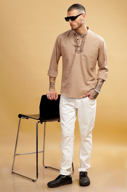 Be Active Men's Cotton Regular Kurta (Scpl-Kr_Tuscan Tan