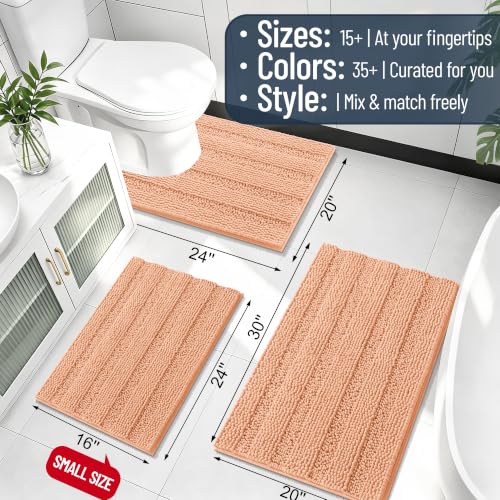 Image of Smiry Thick Chenille Bathroom Runner Rugs 44x24, Extra Absorbent Striped Bath Mat, Machine Washable, Rubber Backing, Long Bath Rugs for Bathroom, Tub & Shower, Home Decor Accessories, Peach