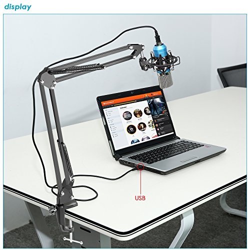 Neewer Set di Microfono a Condensatore Professionale da Studio per Registrazioni,con Asta di Sospensione Braccio a Forbici Supporto Anti-vibrazione,Cavo USB/Serratura da Tavolo