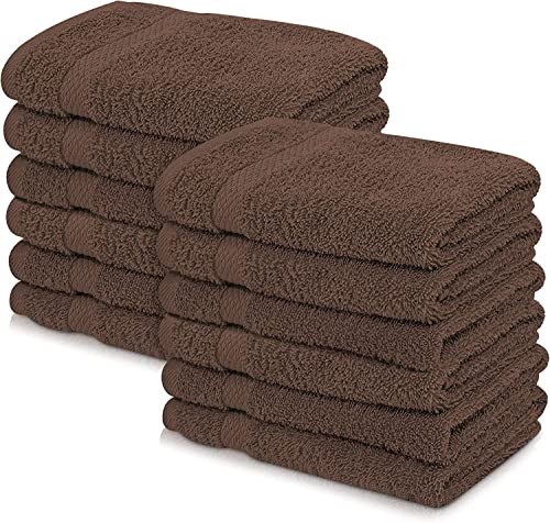 Wholesale Trade Dealz 12 X Face Cloth Flannels (30 x 30 cm-600GSM) 100% Egyptian Cotton Wash Cloths Quick Dry & Absorbent Towel Set for Gym,Spa,Golf (Chocolate, Cotton)
