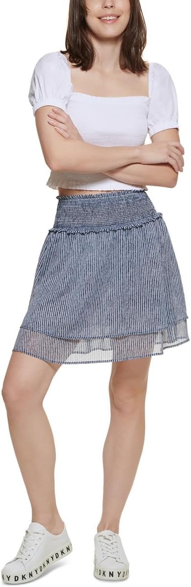 Jeans Womens Ruffled Tiered Mini Skirt Navy L