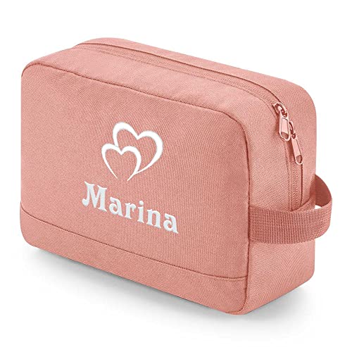 Amikado - Trousse de Toilette personnalisée recyclée - Sac de Toilette de Voyage Portable pour Homme et Femme - Trousse avec poignée, Sac de Rasage, Trousse de Maquillage (Rose)