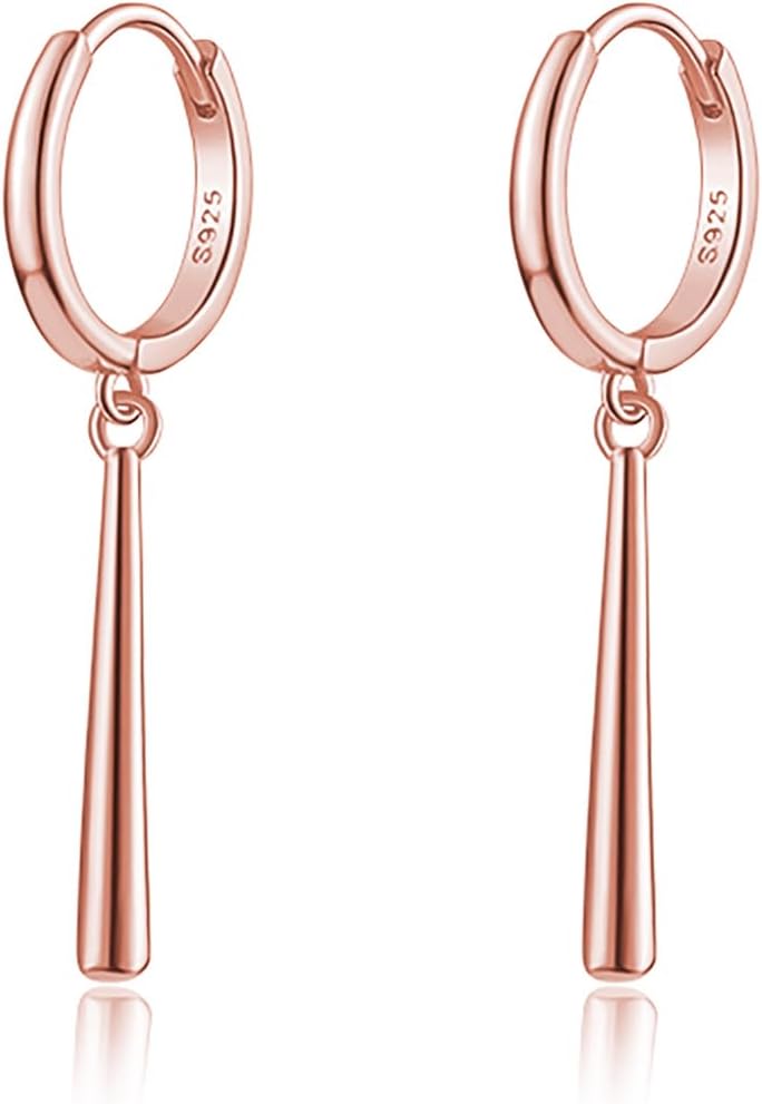 Reffeer Solid 925 Sterling Silver Bar Hoop Dangle Earrings for Women Teens Bar Dangle Earrings Minimalist Hoop Drop Earrings