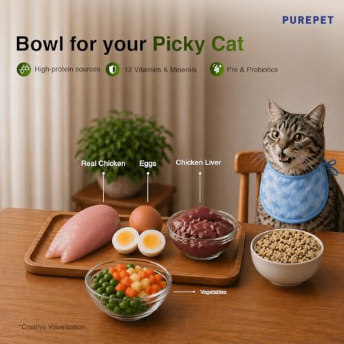 Image of Purepet Adult Dry Cat Food 1kg Pack | Chicken & Vegetable Flavour | Prevents Hairballs | Supports Heart Function | Promotes Skin Wellness | Enriched with Taurine