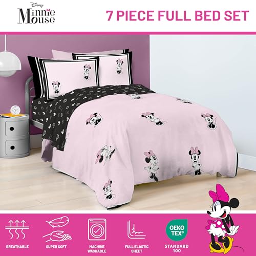 Image of Jay Franco Kids Comforter Set Includes Sheets and Pillow Covers - Soft and Cozy Bed Set for Stylish Room Decor, Official Licensed Bedding, Multi - Minnie Mouse, 7 Piece Full
