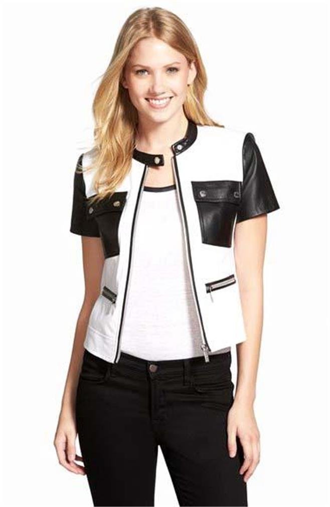 Faux Leather Short Sleeve Jacket 