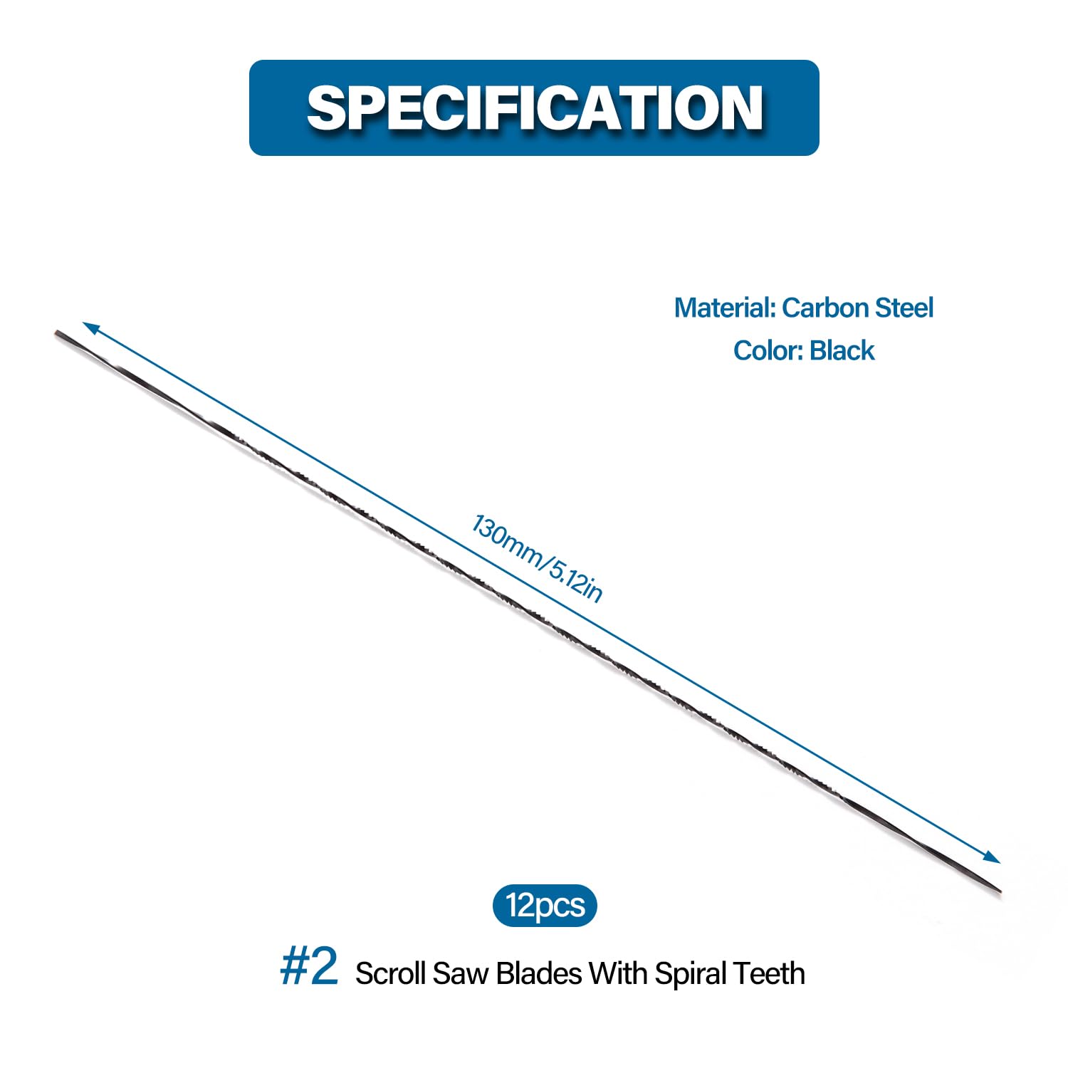 VooGenzek 12 Spiral Teeth Scroll Saw Blades, for Metal Cutting, Black, 2# - Image 2