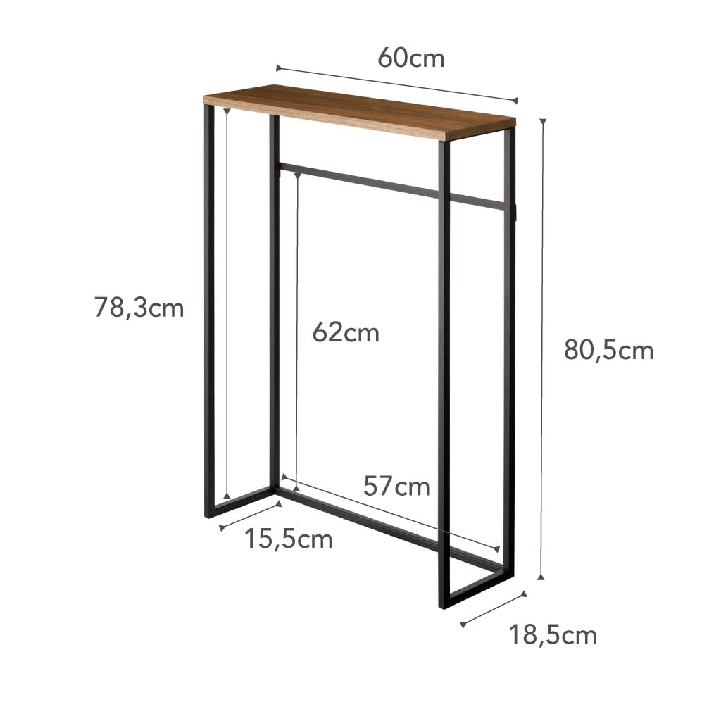 YAMAZAKI 5165 TOWER stolik konsolowy, czarny, stal/drewno, minimalistyczny design, 60 x 18,5 x 80,5 cm (dł. x szer. x wys.)