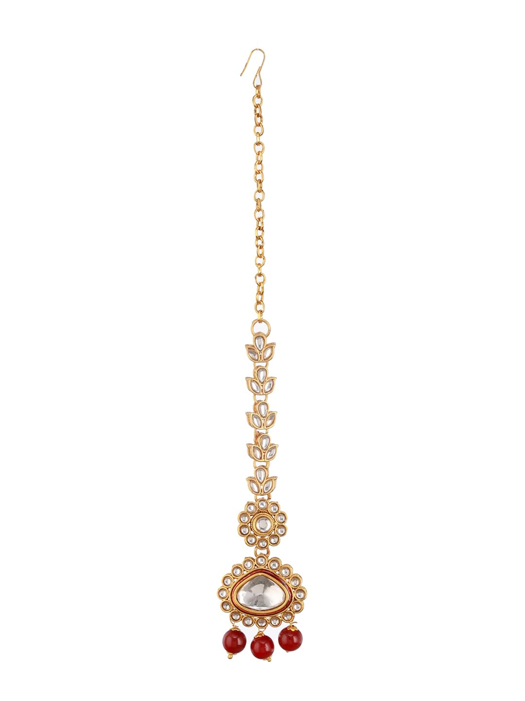 Gold-Plated Red Maroon Kundan-Studded & Beaded Maang Tikka - MTK-JS24-11076-image-35