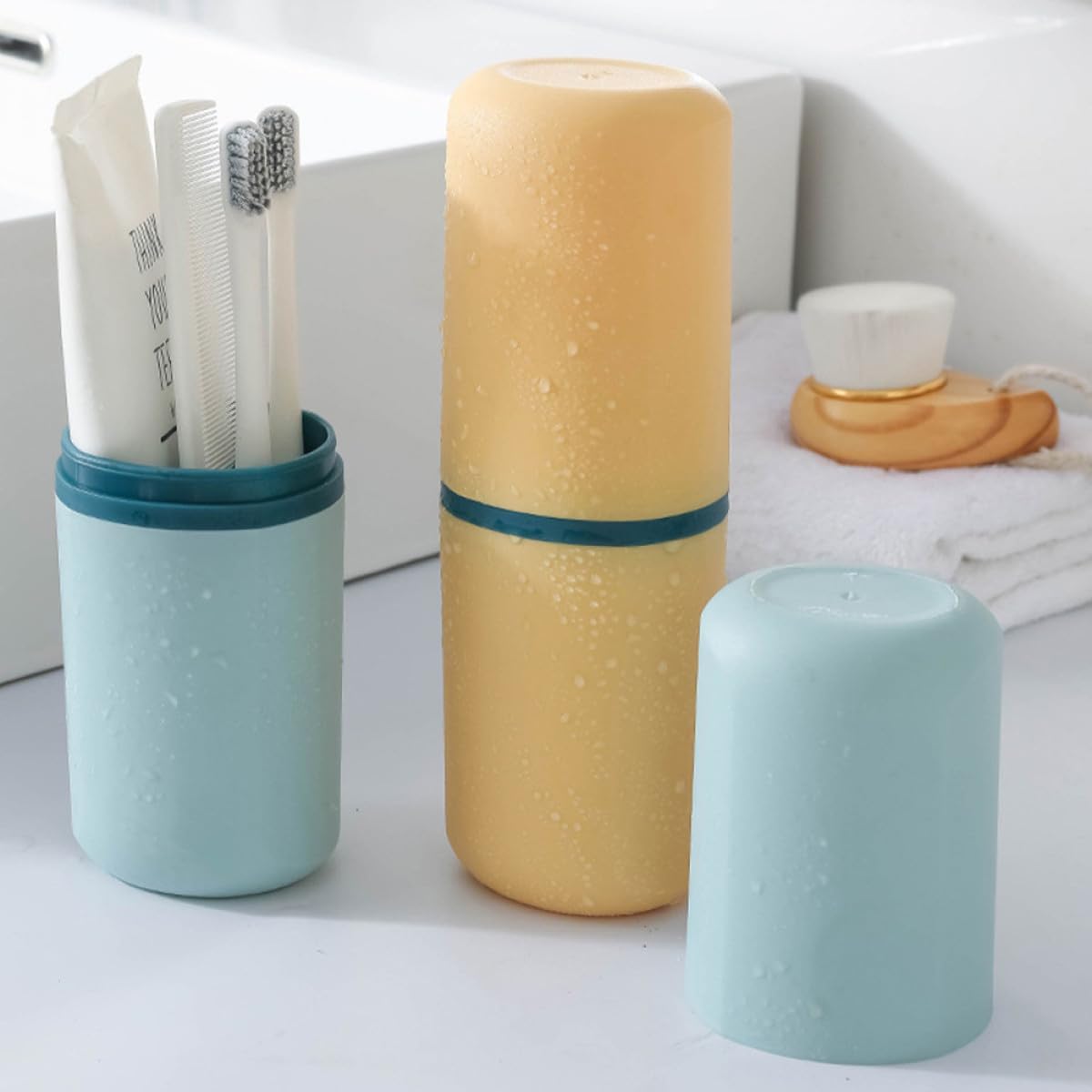 KOMBIUDA 4pcs Travel Toothbrush Holder and Toothpaste Box Plastic Organizer