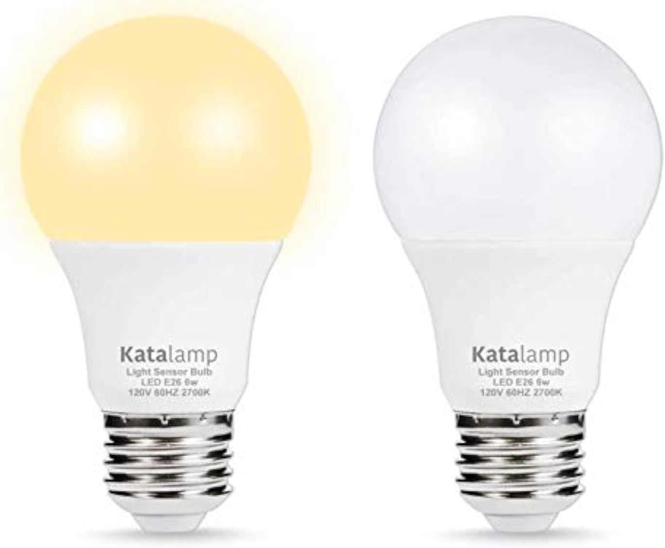 Dusk to Dawn Light Bulb Outdoor - 2 Pack LED Sensor Light Bulb Automatic Light Sensing, 6W 40 Watt Equivalent Warm White 2700K Standard Base, Indoor Outdoor Porch Patio Front Door Yard Lighting