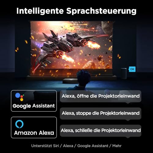 NothingProjector Beamer Leinwand, 120 Zoll Bodenstehend Ausziehbar Elektrisch, ALR CLR, 4K UHD Laser TV Bildschirm, Mobile Heimkino Tragbar, Screen für Ultrakurzdistanzprojektor, Keine Montage
