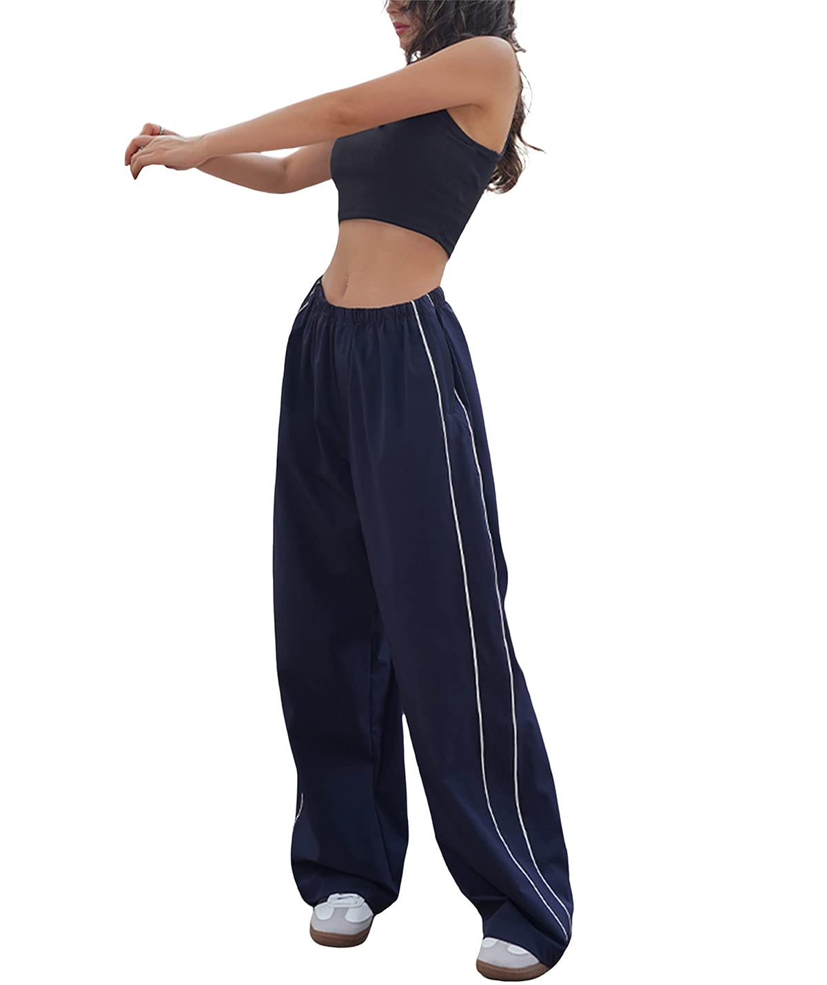 ABINGOOWomen Parachute Pants High Waist Wide Leg Baggy Cargo Pants Y2K Track Pants Jogger Lounge Trousers Streetwear