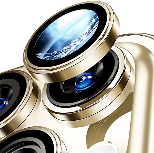 UniqueMe for iPhone 14 Pro Max/iPhone 14 Pro Camera Lens Protector, [Strong Adsorption] individual Metal Ring Tempered Glass Camera Cover Anti-Scratch Case Friendly, Gold