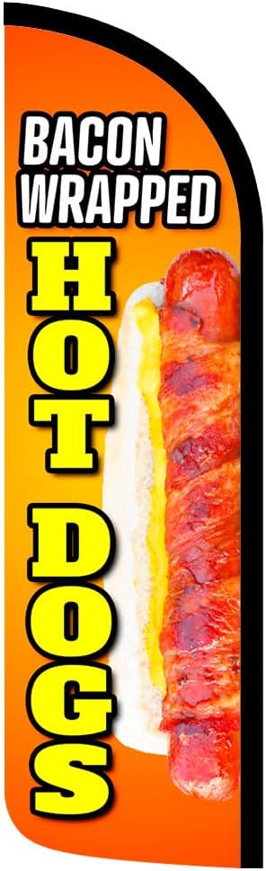 Bacon Wrapped Hot Dogs Premium Windless Polyknit Feather Flag (3 x 11.5 feet)