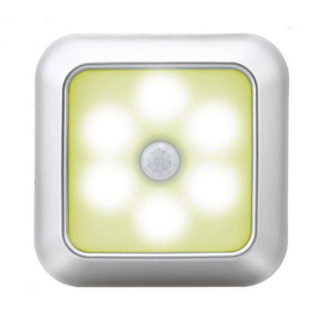 Ausuky Light/Silver Wall Night Cabinet Closet Bulb Lamp 6 Leds Motion Sensor Stair Wireless Lamp ( Frame Warm )