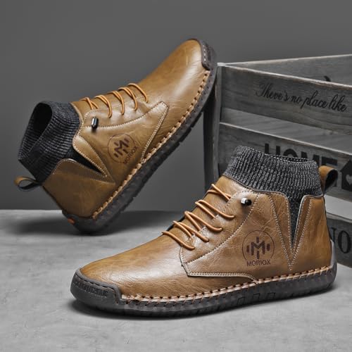 Men's Leather Loafers - Handmade Fashion Casual Slip On Driving Shoes Breathable Mesh and Latex Cushion Lightweight Non-Slip Sole Casual WorkOffice Shoes4