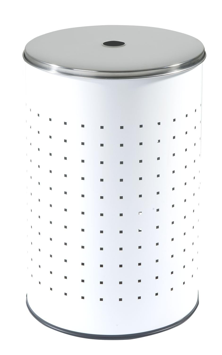 Wäschekorb mit Deckel und Luftlöchern - Edelstahl - Weiß - 54 L - Ø 35,5 cm - 57,5 cm hoch - Wäschetonne Wäschesammler Wäschebox Wäschetruhe