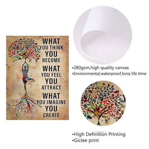 Image murale coloree d'arbres et citation yoga pour rompre le stress