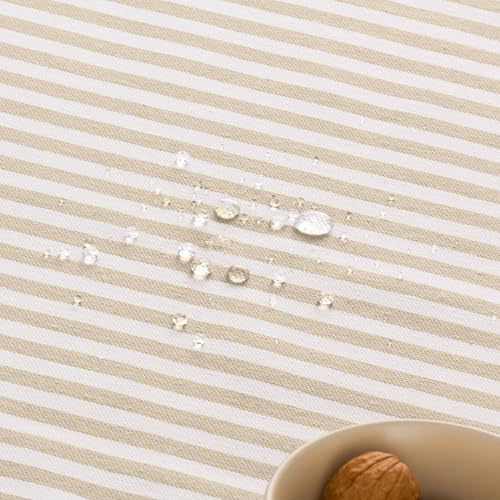 GAMUSI Tovaglia antimacchia rettangolare tessuto cotone impermeabile a righe lino, 160 x 100 cm - immagine 3