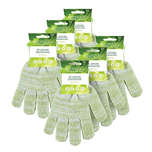 EcoTools Exfoliating Bath Gloves, 6 Count (Colors May Vary)