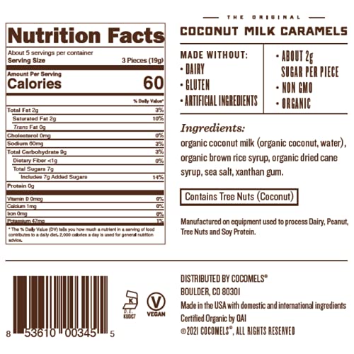 Cocomels Coconut Milk Caramels, Sea Salt Flavor, Organic, Dairy Free, Vegan, Gluten Free, Non-Gmo, No High Fructose Corn Syrup, Kosher, Plant Based, Individually Wrapped Candy, (6 Pack) #TOP1