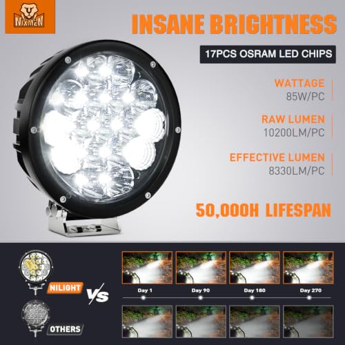 Image of Nilight 2 PCS 7 Inch Round 85 W LED Driving Light with Amber Black Covers